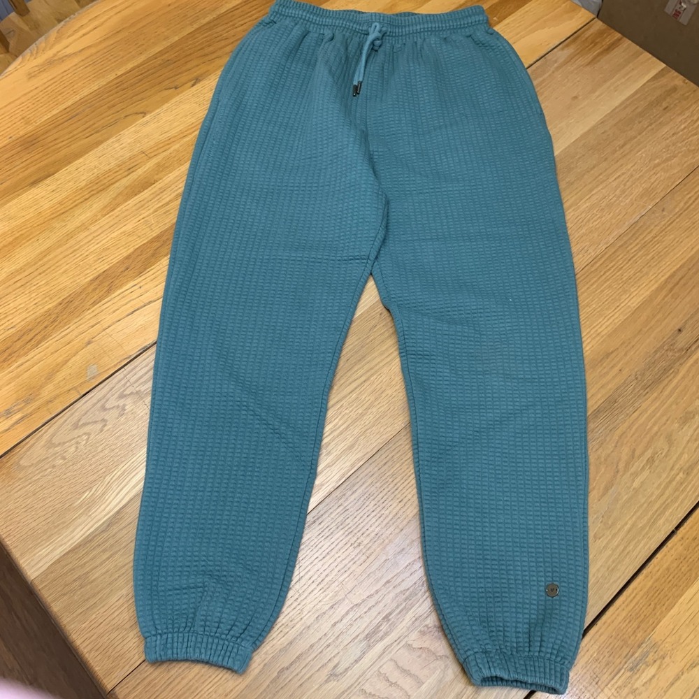 Love Fitness Women Large Teal Green Waffle Knit Joggers Drawstring Lounge Pants‎